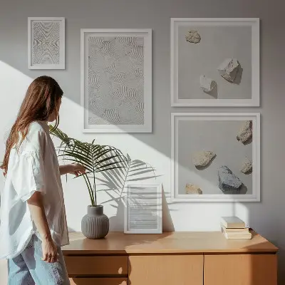 Pared galería de arte diseño de piedras geométricas en cartón