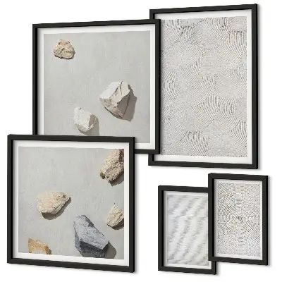 Pared galería de arte diseño de piedras geométricas en cartón