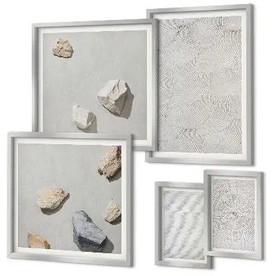 Pared galería de arte diseño de piedras geométricas en cartón