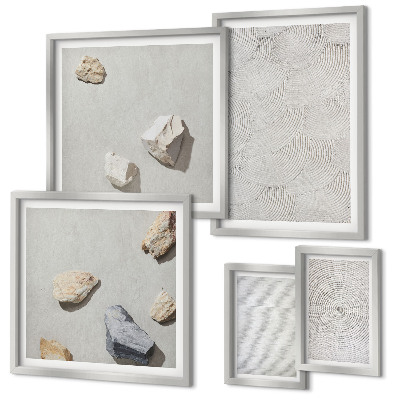 Pared galería de arte piedras geométricas de cartón