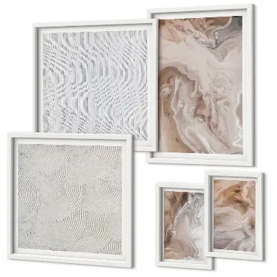 Set de 5 cuadros para salón con diseño de textura de piedra y patrones de mármol