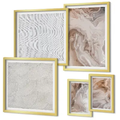 Set de 5 cuadros para salón con diseño de textura de piedra y patrones de mármol