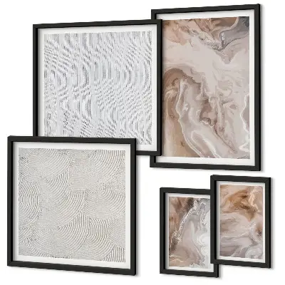 Set de 5 cuadros para salón con diseño de textura de piedra y patrones de mármol