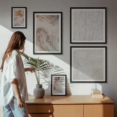 Set de 5 cuadros para salón con diseño de textura de piedra y patrones de mármol