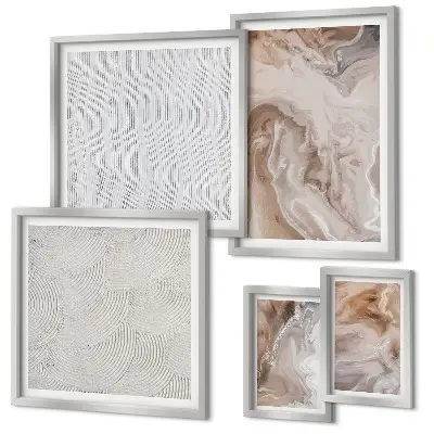 Set de 5 cuadros para salón con diseño de textura de piedra y patrones de mármol