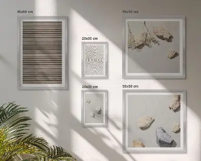 Pared galería de arte con texturas naturales de madera y piedras