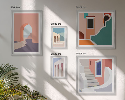 Set de 5 cuadros para salón Gráficos arquitectónicos en tonos pastel