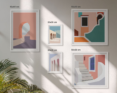 Set de 5 cuadros para salón Gráficos arquitectónicos en tonos pastel