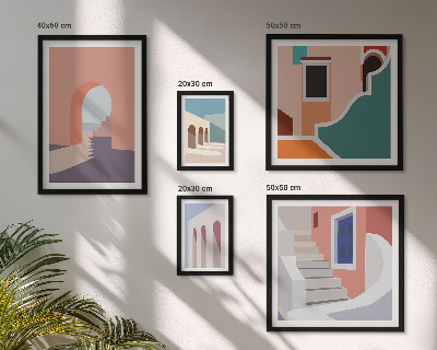 Set de 5 cuadros para salón Gráficos arquitectónicos en tonos pastel