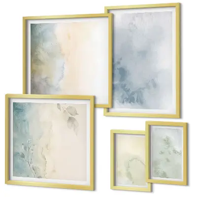 Conjunto de cuadros decorativos con acuarelas en tonos pastel sobre lienzo