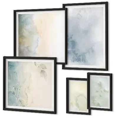Conjunto de cuadros decorativos con acuarelas en tonos pastel sobre lienzo