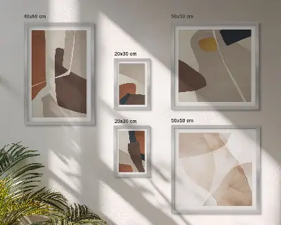 Set de 5 cuadros para salón con diseño de formas abstractas modernas