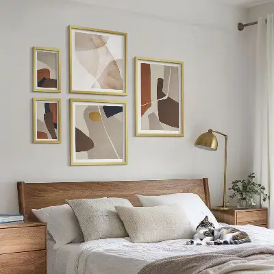 Set de 5 cuadros para salón con diseño de formas abstractas modernas