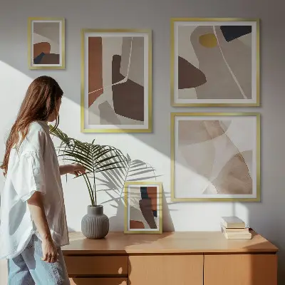 Set de 5 cuadros para salón con diseño de formas abstractas modernas