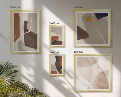 Set de 5 cuadros para salón con diseño de formas abstractas modernas