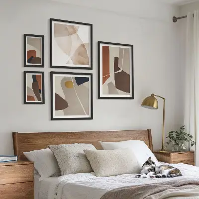 Set de 5 cuadros para salón con diseño de formas abstractas modernas