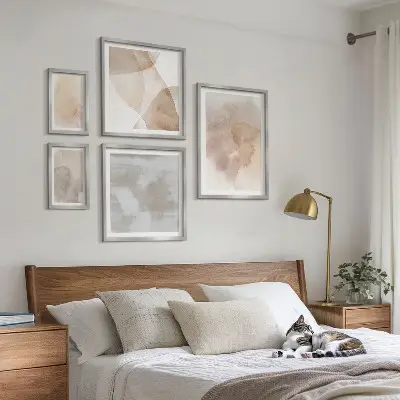 Conjunto de cuadros decorativos con texturas de acuarela en tonos pastel
