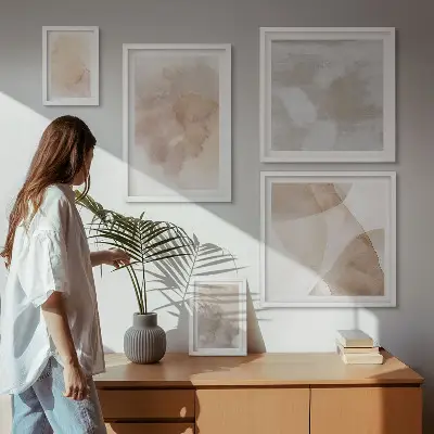 Conjunto de cuadros decorativos con texturas de acuarela en tonos pastel