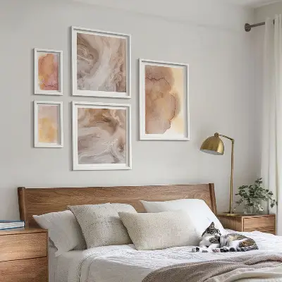 Set de 5 cuadros para salón con diseño de texturas cálidas y coloridas de acuarela