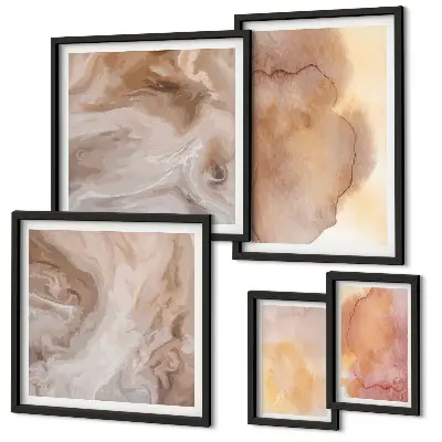 Set de 5 cuadros para salón con diseño de texturas cálidas y coloridas de acuarela