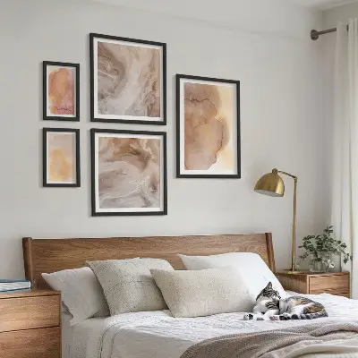 Set de 5 cuadros para salón con diseño de texturas cálidas y coloridas de acuarela