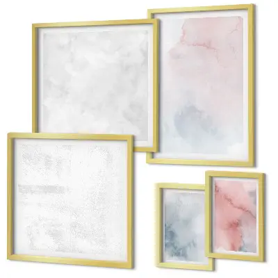 Pared galería de arte con diseño de texturas de acuarela en tonos pastel