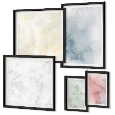 Conjunto de cuadros decorativos con acuarelas en tonos pastel sobre lienzo