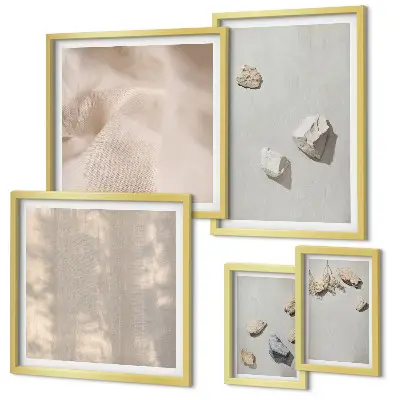 Set de 5 cuadros para salón con decoraciones de playa y piedras de estilo bohemio