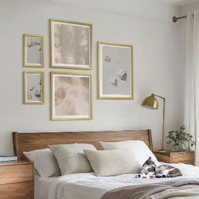 Set de 5 cuadros para salón con decoraciones de playa y piedras de estilo bohemio