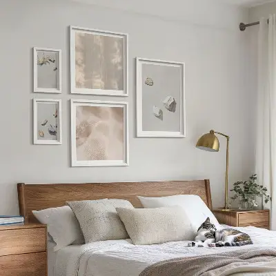 Set de 5 cuadros para salón con decoraciones de playa y piedras de estilo bohemio
