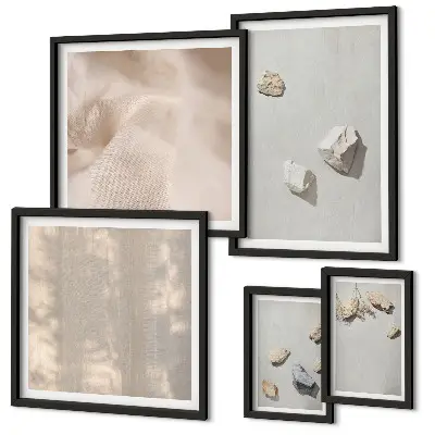 Set de 5 cuadros para salón con decoraciones de playa y piedras de estilo bohemio