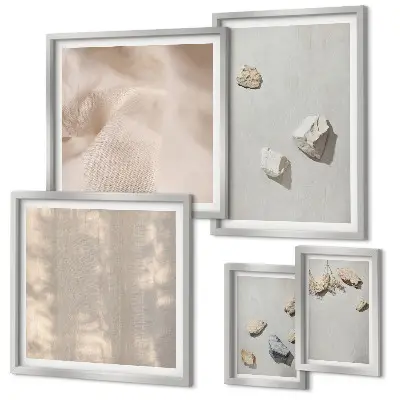 Set de 5 cuadros para salón con decoraciones de playa y piedras de estilo bohemio