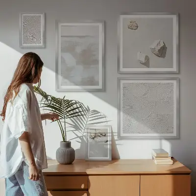 Pared galería de arte con textura bohemia de arenisca