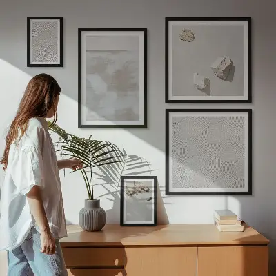 Pared galería de arte con textura bohemia de arenisca