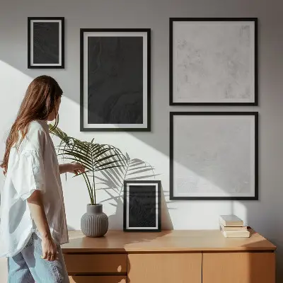 Conjunto de cuadros decorativos diseño de mármoles oscuros y glamurosos