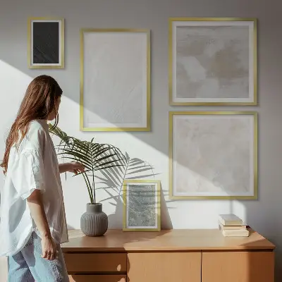 Set de 5 cuadros para salón con diseño de elegantes estructuras de piedra