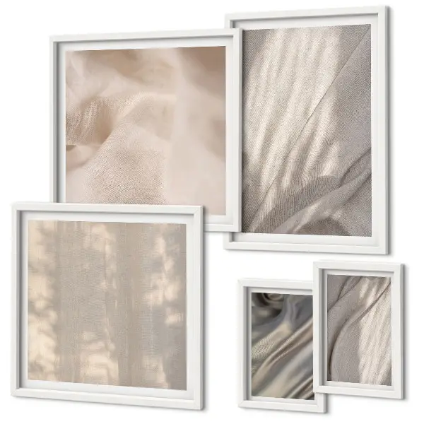 Conjunto de cuadros decorativos con telas bohemias naturales en primer plano