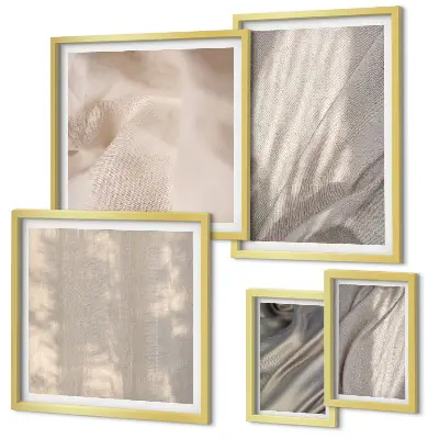 Conjunto de cuadros decorativos con telas bohemias naturales en primer plano