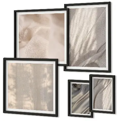 Conjunto de cuadros decorativos con telas bohemias naturales en primer plano