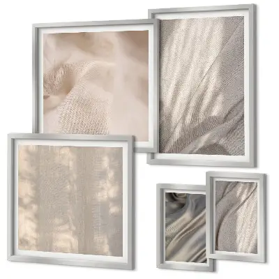 Conjunto de cuadros decorativos con telas bohemias naturales en primer plano