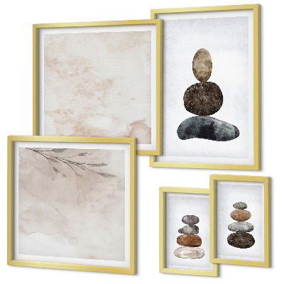 Set de 5 cuadros para salón Montones de piedras, pintura bohemia