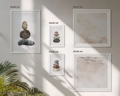 Set de 5 cuadros para salón diseño de pintura bohemia con montones de piedras