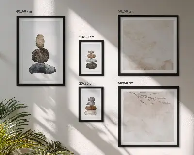 Set de 5 cuadros para salón diseño de pintura bohemia con montones de piedras