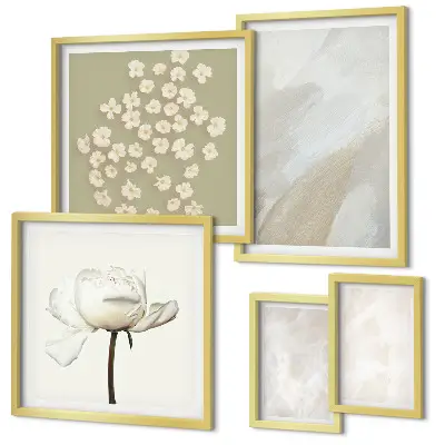 Set de 5 cuadros para salón con diseño de flores y texturas bohemias de moda