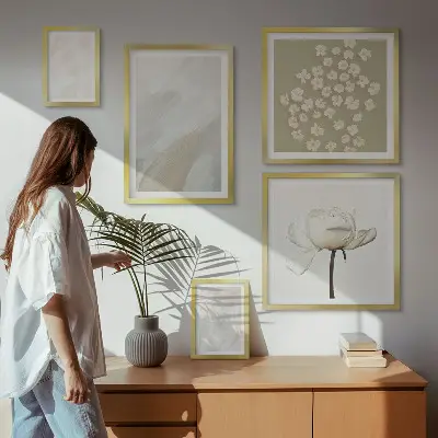 Set de 5 cuadros para salón con diseño de flores y texturas bohemias de moda