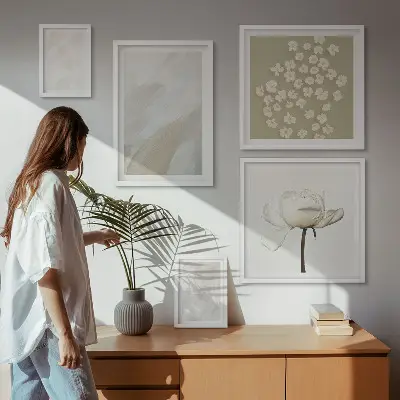 Set de 5 cuadros para salón con diseño de flores y texturas bohemias de moda