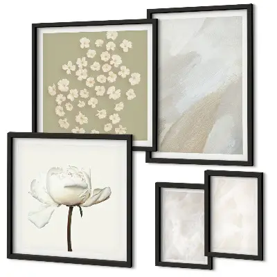 Set de 5 cuadros para salón con diseño de flores y texturas bohemias de moda