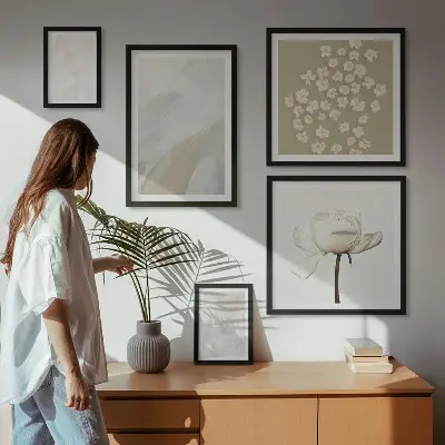 Set de 5 cuadros para salón con diseño de flores y texturas bohemias de moda