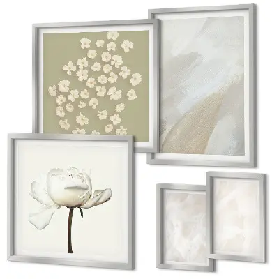 Set de 5 cuadros para salón con diseño de flores y texturas bohemias de moda
