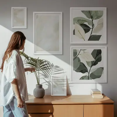 Pared galería de arte pinturas brillantes de estilo boho abstracto